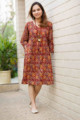 Image for Kusvaa Ws846 Bhavini Kalamkari A Line Dress With Necklace Look