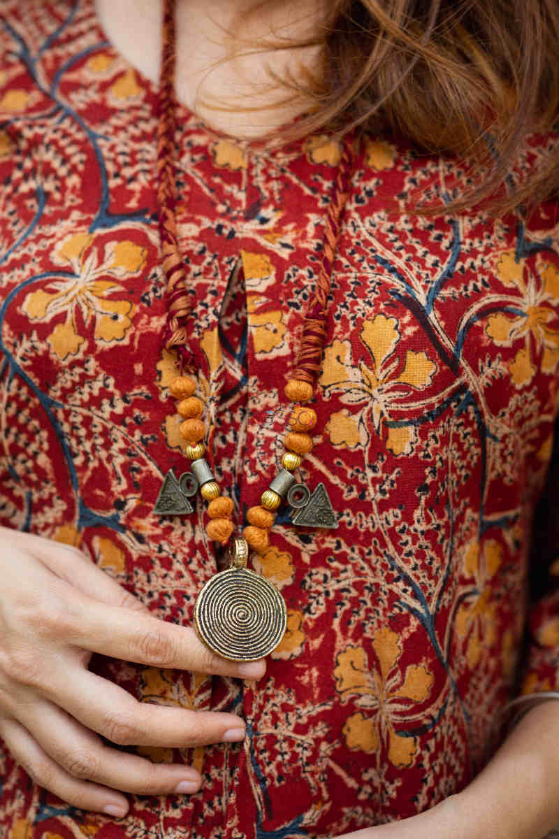 Image for Kusvaa Ws846 Bhavini Kalamkari A Line Dress With Necklace Neck