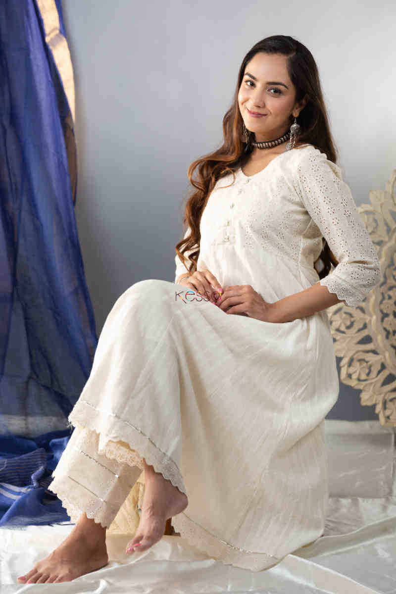 Image for Kusvaa Ws848 Padmakshi Shiffley Kalidaar Kurta Pant Set Sitting