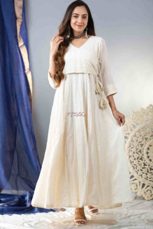 Image for Kusvaa Ws853 Malini Long Cotton Dobby Angrakha Dress Featured