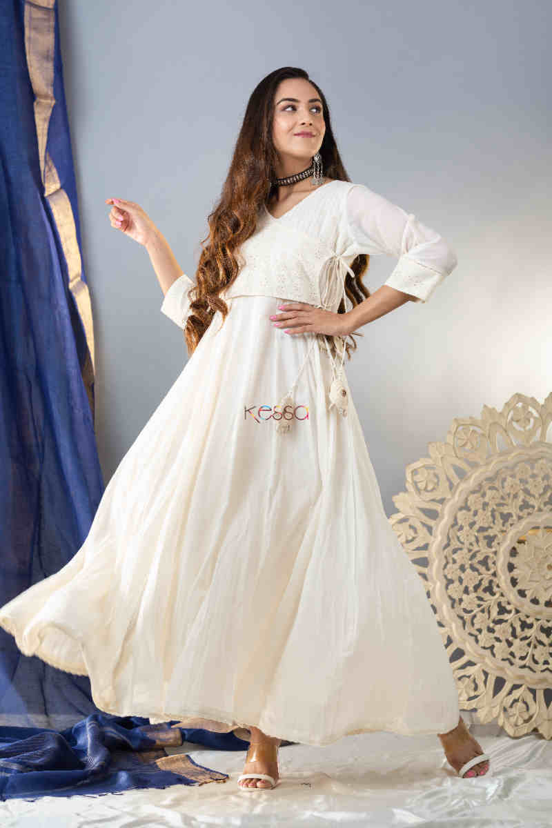 Image for Kusvaa Ws853 Malini Long Cotton Dobby Angrakha Dress Look 1