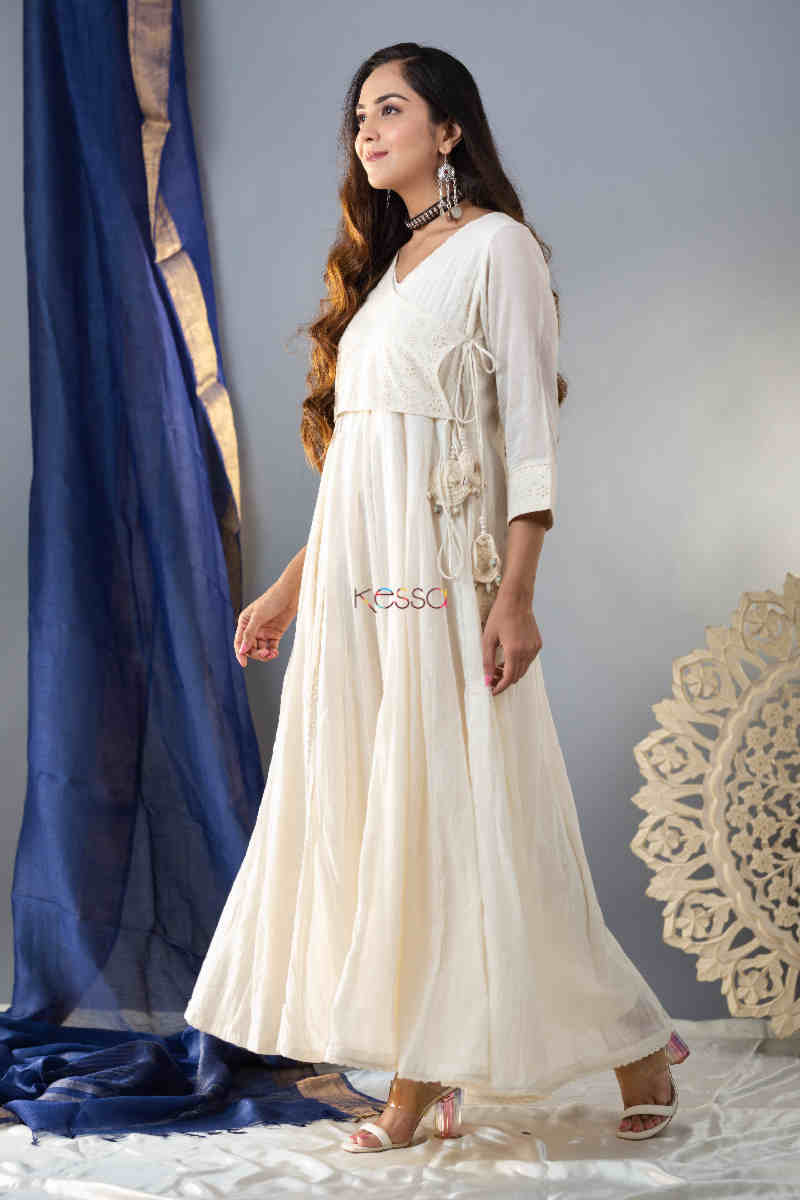 Image for Kusvaa Ws853 Malini Long Cotton Dobby Angrakha Dress Right