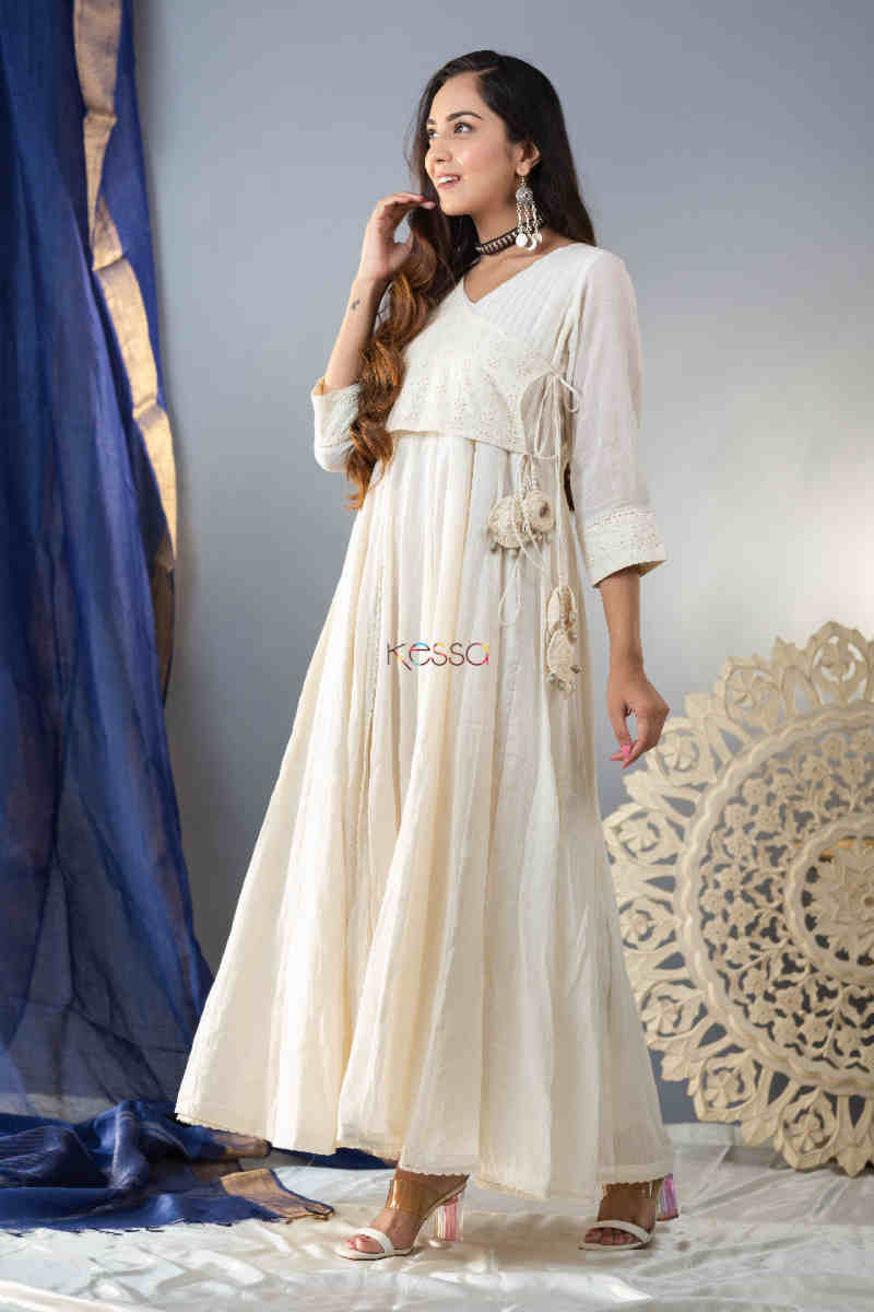 Image for Kusvaa Ws853 Malini Long Cotton Dobby Angrakha Dress Side