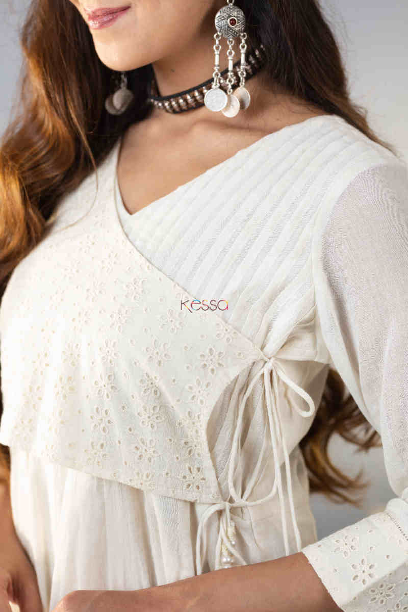 Image for Kusvaa Ws853 Malini Long Cotton Dobby Angrakha Dress Sleeve