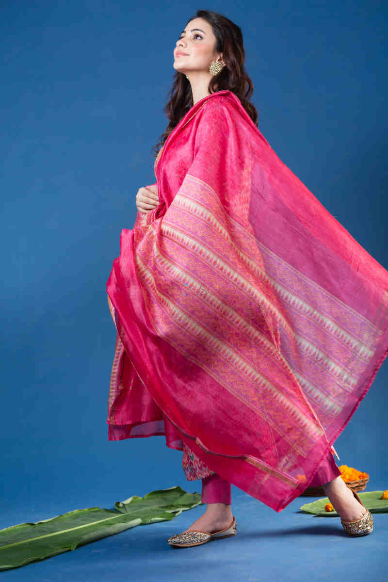 Image for Kusvaa Ws863 Adwita Chanderi Kurta With Dupatta 1 Side