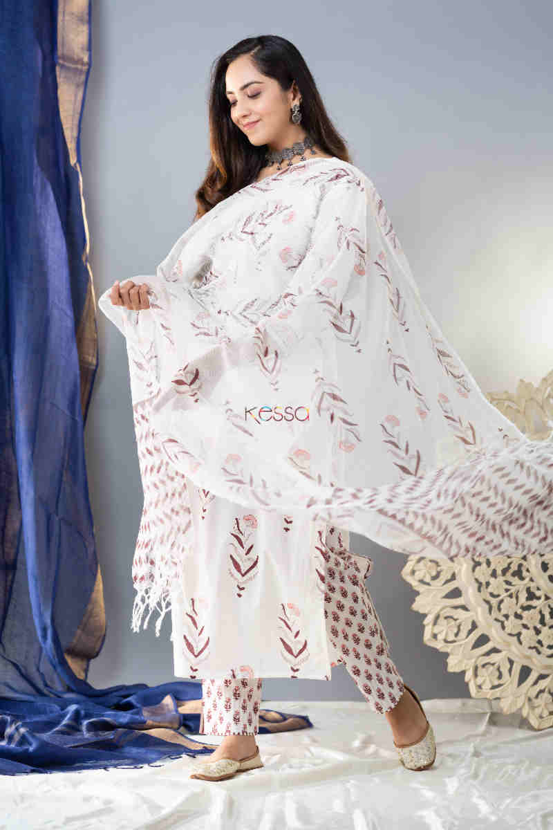 Image for Kusvaa Wsr281 Yashita Block Printed Complete Suit Set Dupatta