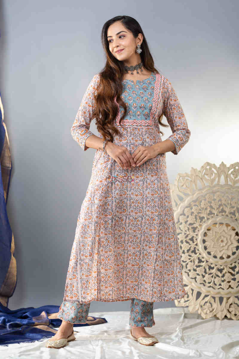 Image for Kusvaa Wsr282 Surasa Block Printed Kurta With Pant Front 1