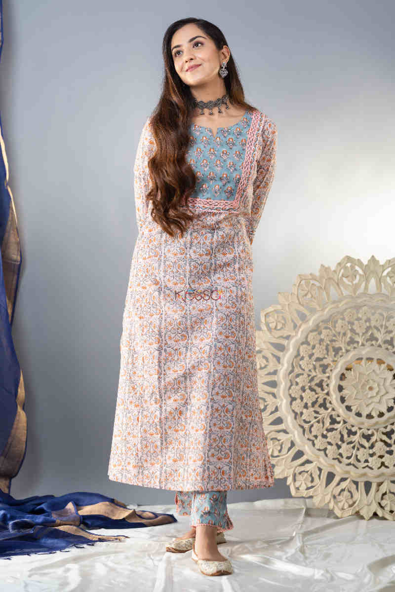 Image for Kusvaa Wsr282 Surasa Block Printed Kurta With Pant Look 1