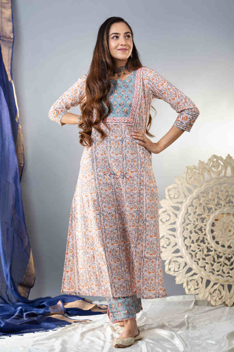 Image for Kusvaa Wsr282 Surasa Block Printed Kurta With Pant Look