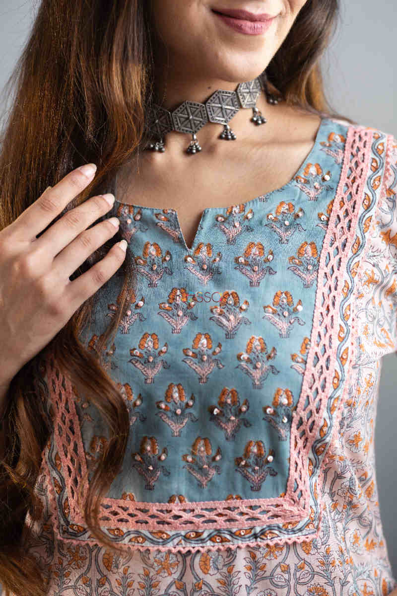 Image for Kusvaa Wsr282 Surasa Block Printed Kurta With Pant Neck