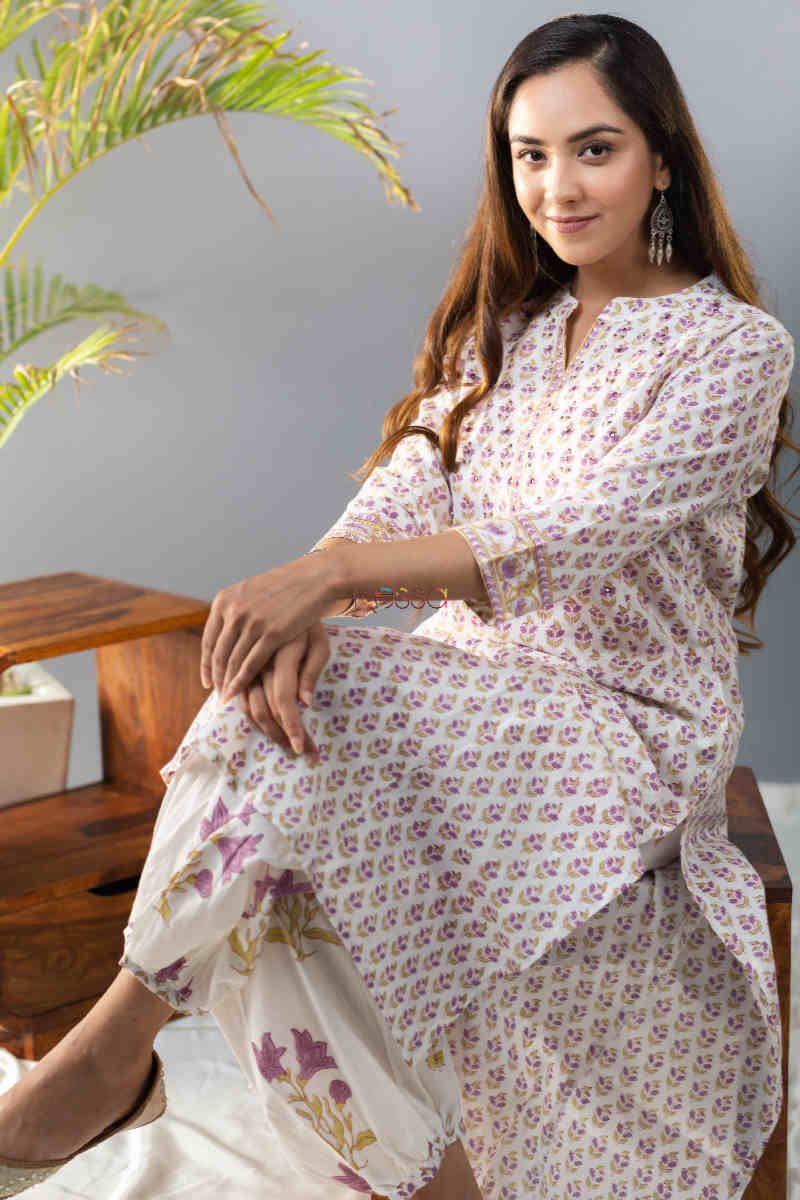 Image for Kusvaa Wsr283 Prabha Handblock Print Kurta Pant Set Featured
