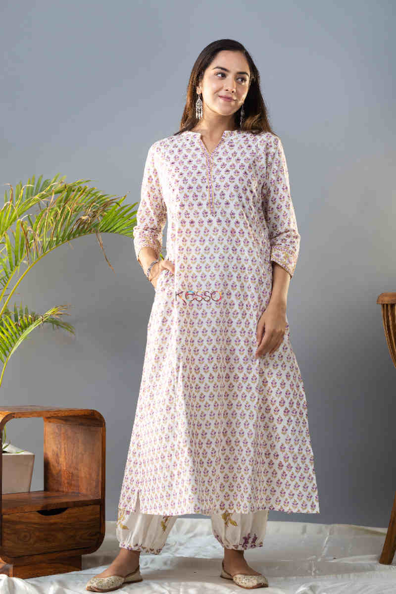 Image for Kusvaa Wsr283 Prabha Handblock Print Kurta Pant Set Front
