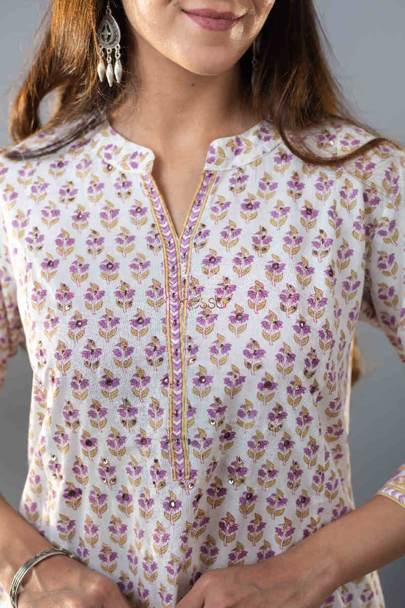 Image for Kusvaa Wsr283 Prabha Handblock Print Kurta Pant Set Neck