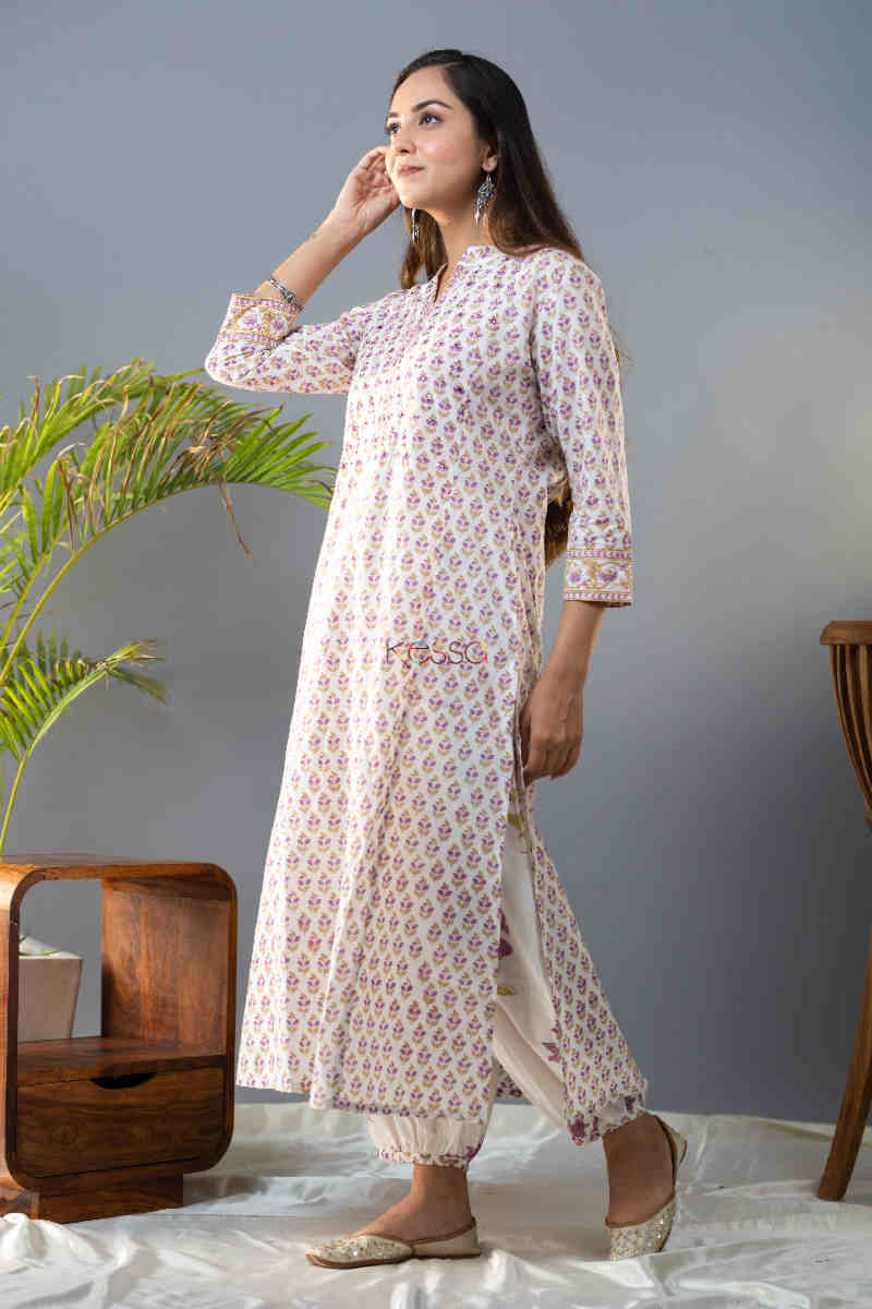 Image for Kusvaa Wsr283 Prabha Handblock Print Kurta Pant Set Side