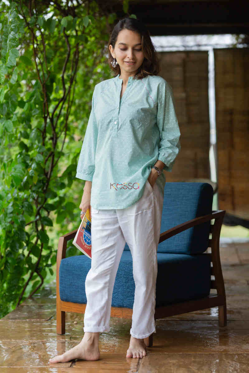 Image for Kusvaa Avdaf136 Vasanta Cotton Polka Dot Short Top Front