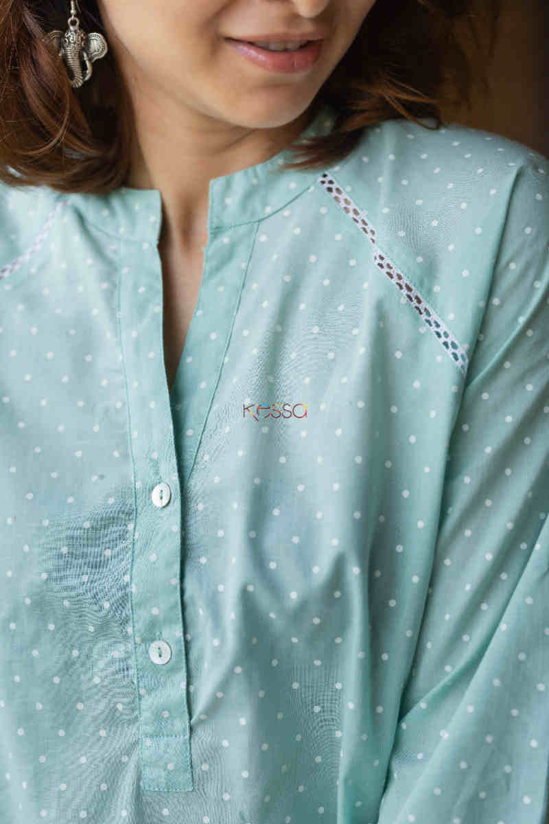 Image for Kusvaa Avdaf136 Vasanta Cotton Polka Dot Short Top Neck