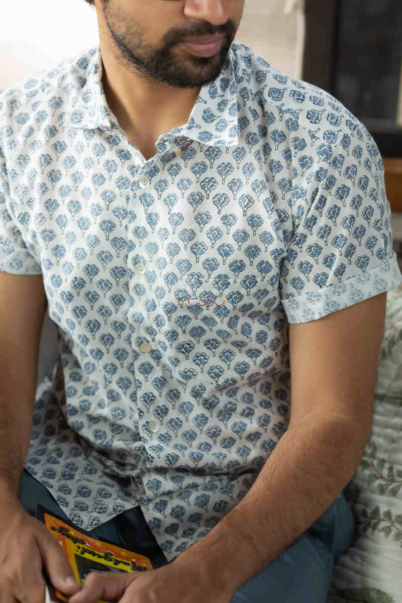 Image for Kusvaa Awk47 Adyant Men Block Print Half Sleeves Shirt Closeup