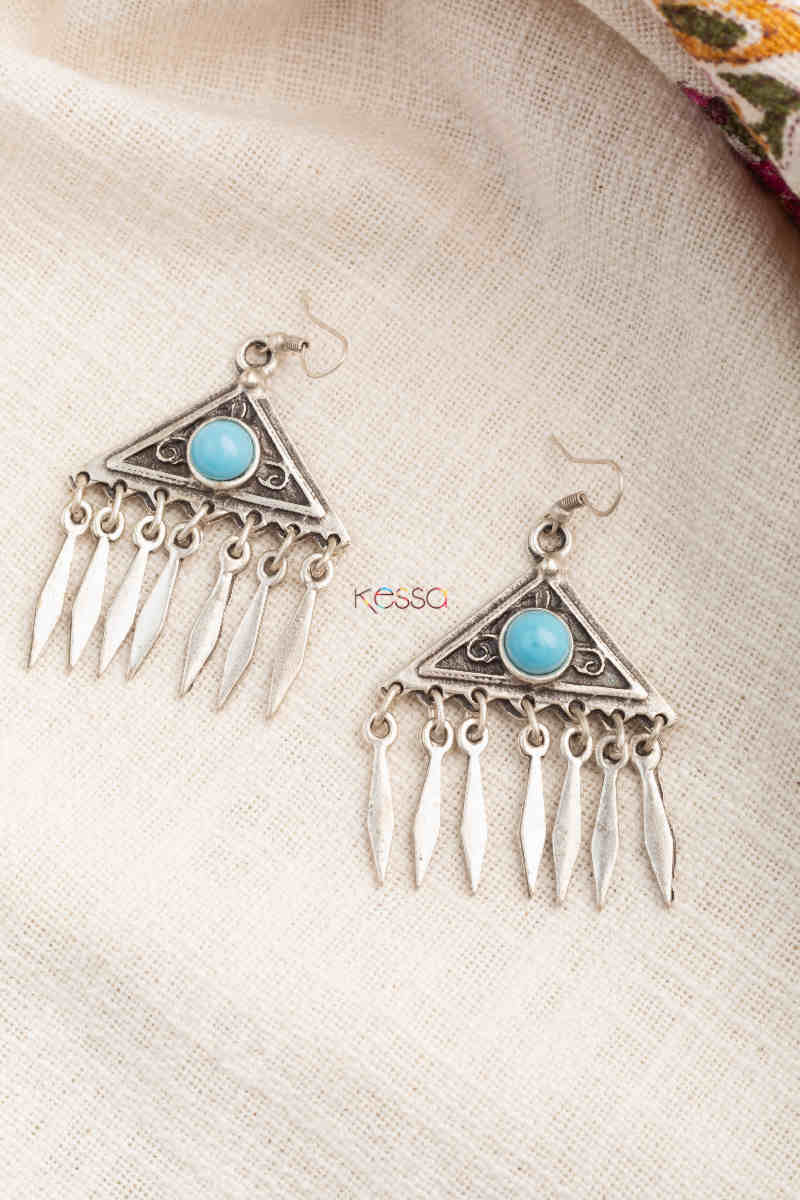 Image for Kusvaa Kpe188 Turkish Tribal Stone Drop Earrings Blue
