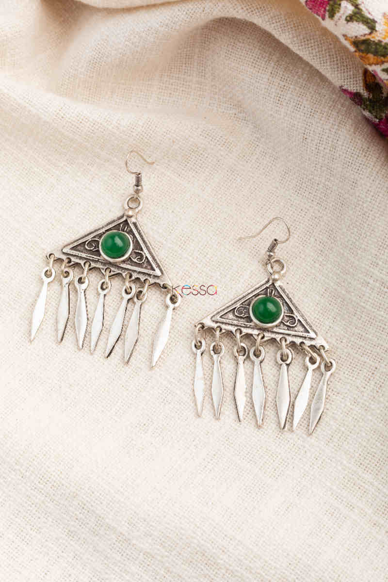 Image for Kusvaa Kpe188 Turkish Tribal Stone Drop Earrings Green