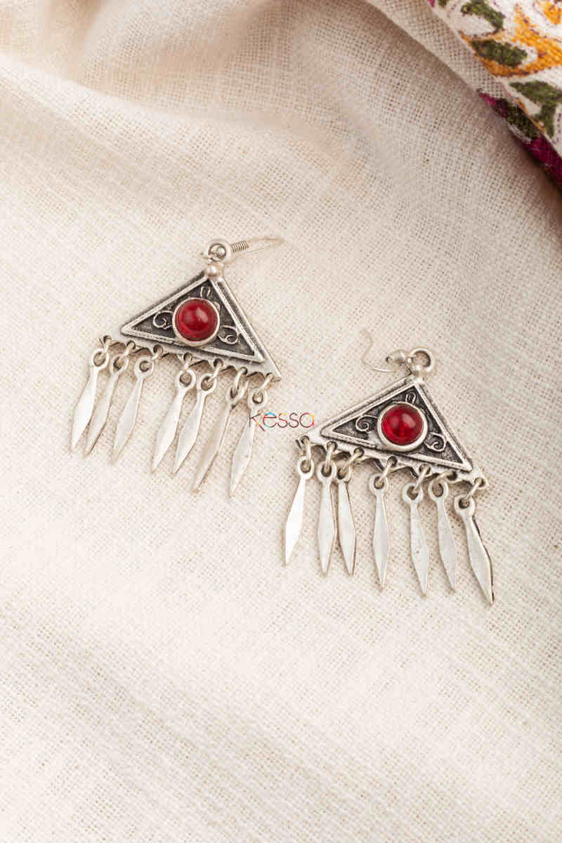 Image for Kusvaa Kpe188 Turkish Tribal Stone Drop Earrings Red