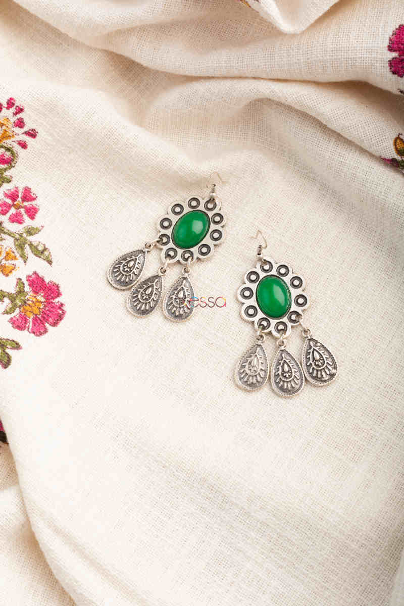 Image for Kusvaa Kpe200 Turkish Tribal Drop Earrings Green