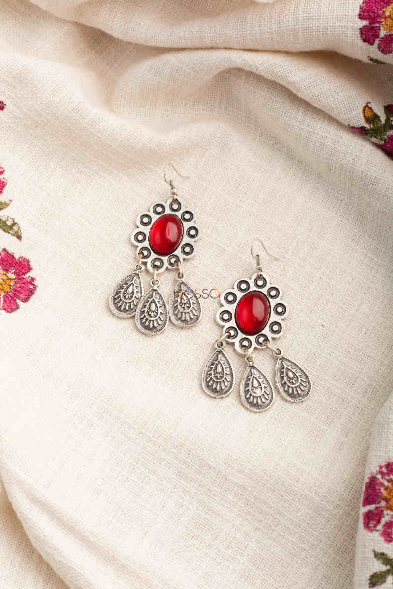 Image for Kusvaa Kpe200 Turkish Tribal Drop Earrings Red