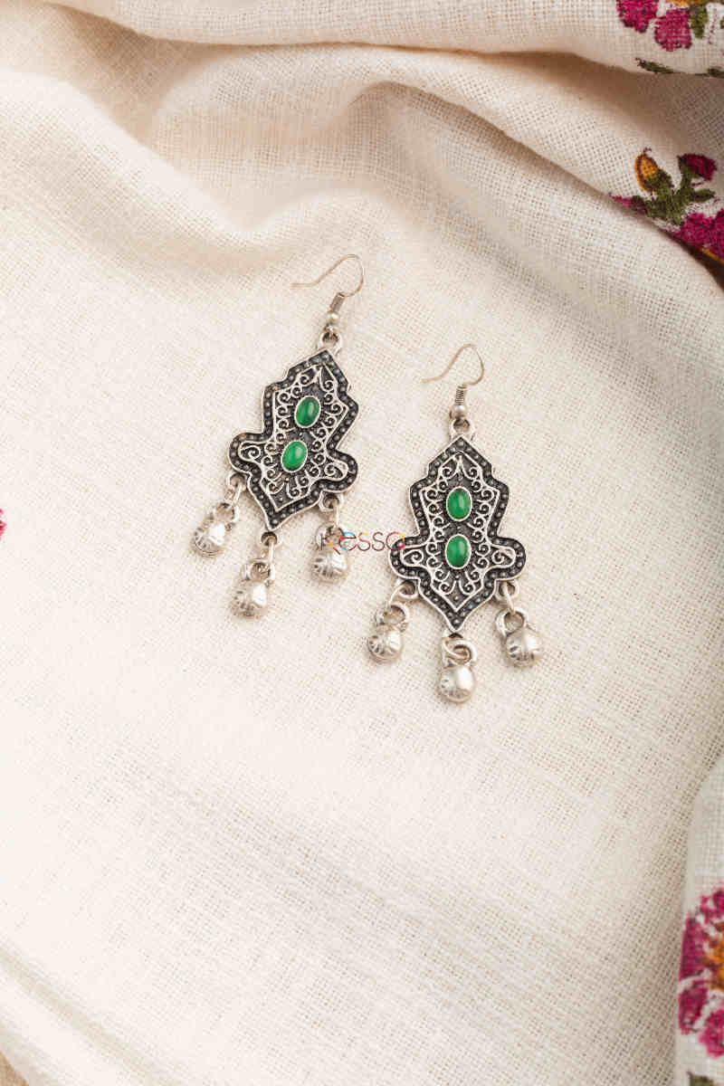 Image for Kusvaa Kpe205 Turkish Tribal Shape Earrings Green