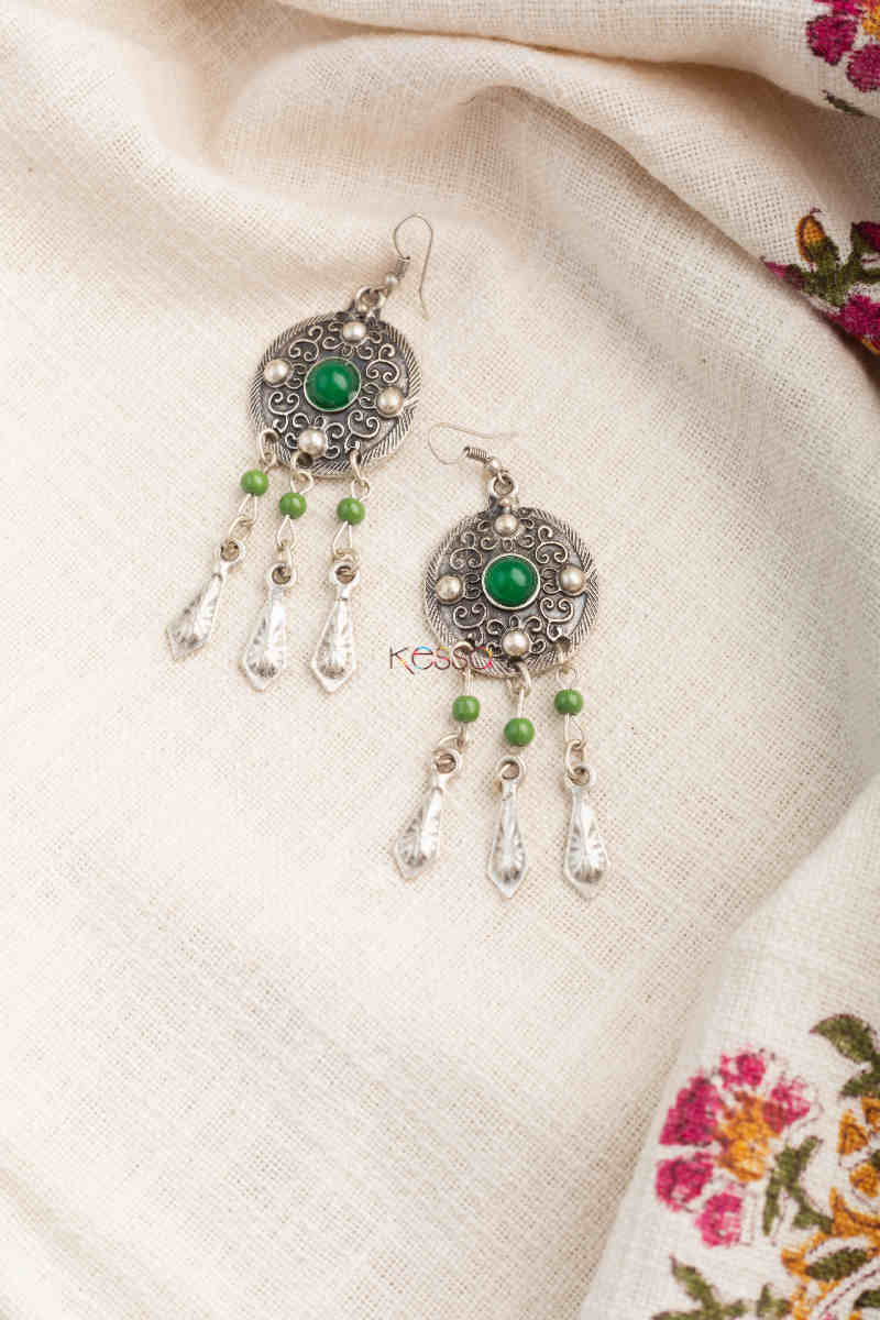 Image for Kusvaa Kpe207 Turkish Tribal Drop Earrings Green