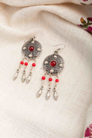 Image for Kusvaa Kpe207 Turkish Tribal Drop Earrings Red