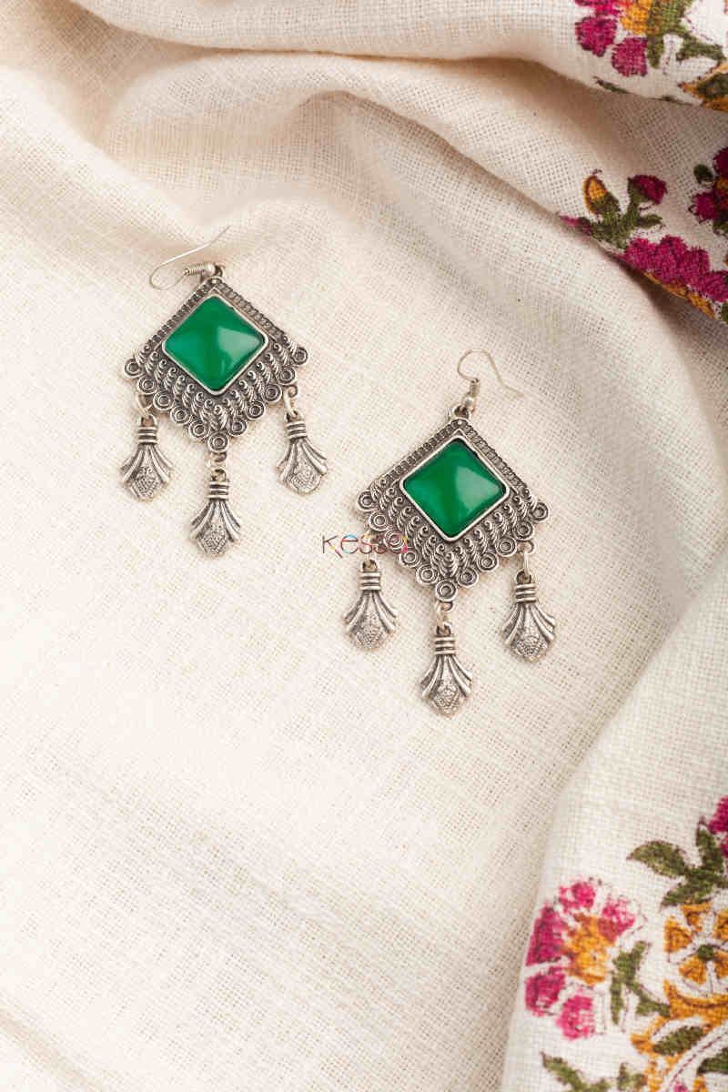 Image for Kusvaa Kpe216 Turkish Tribal Drop Earrings Green