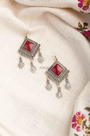 Image for Kusvaa Kpe216 Turkish Tribal Drop Earrings Red