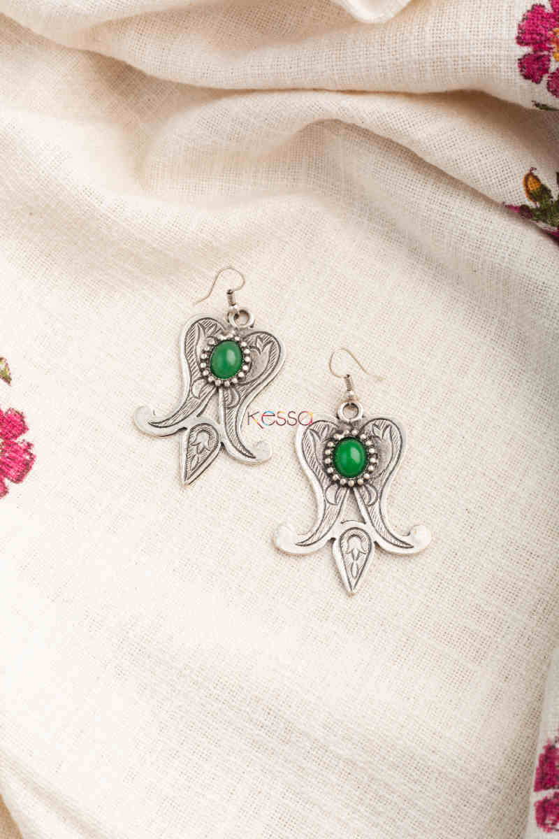 Image for Kusvaa Kpe220 Turkish Tribal Shape Earrings Green