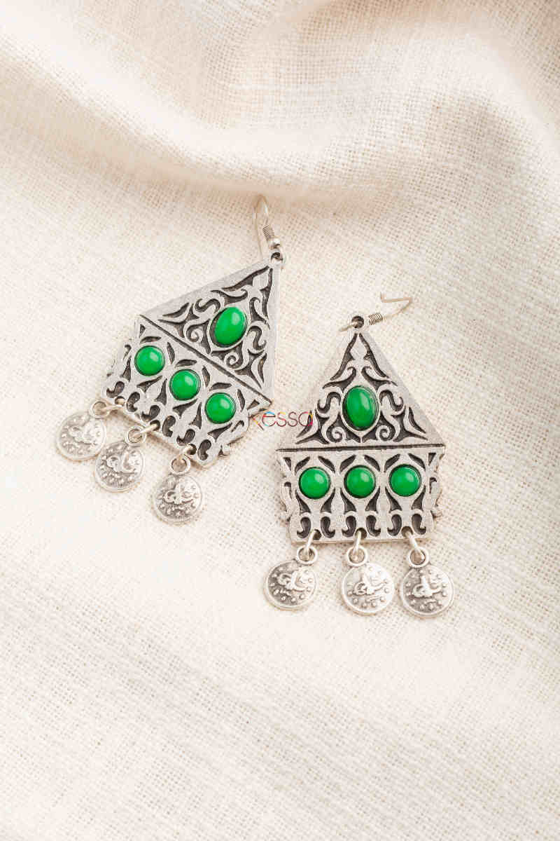 Image for Kusvaa Kpe230 Turkish Tribal Shape Earrings Green