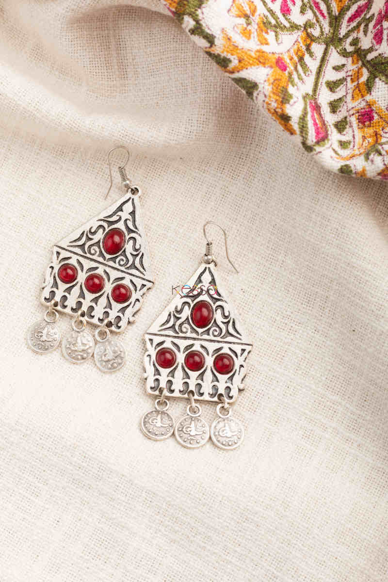 Image for Kusvaa Kpe230 Turkish Tribal Shape Earrings Red