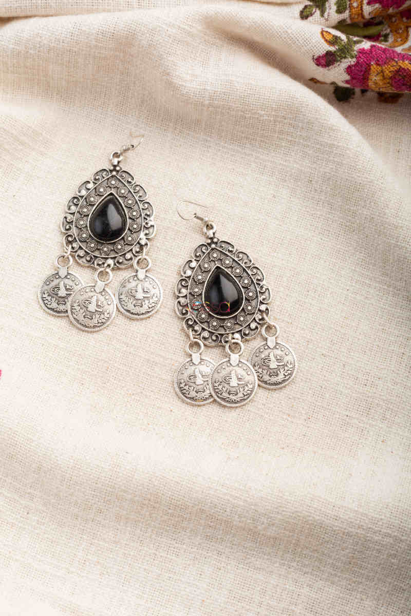 Image for Kusvaa Kpe247 Turkish Stone Coin Earring Black