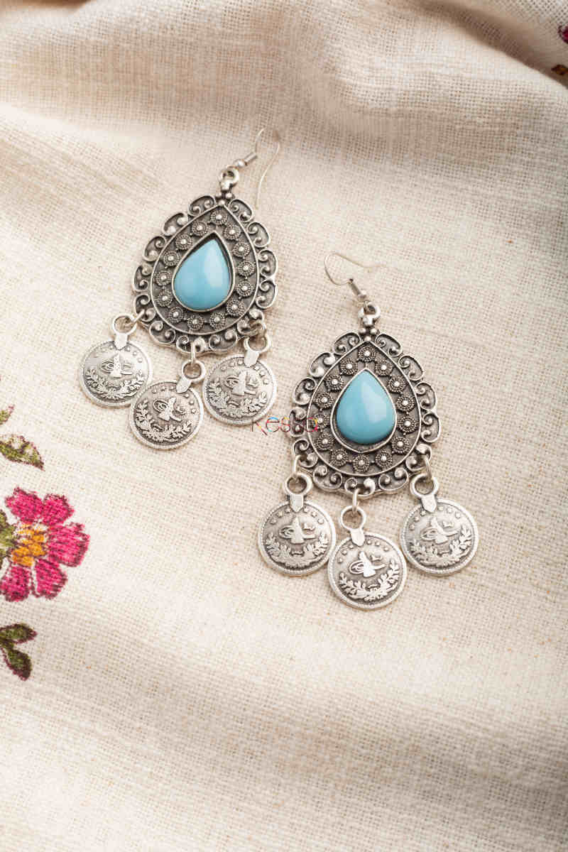 Image for Kusvaa Kpe247 Turkish Stone Coin Earring Blue