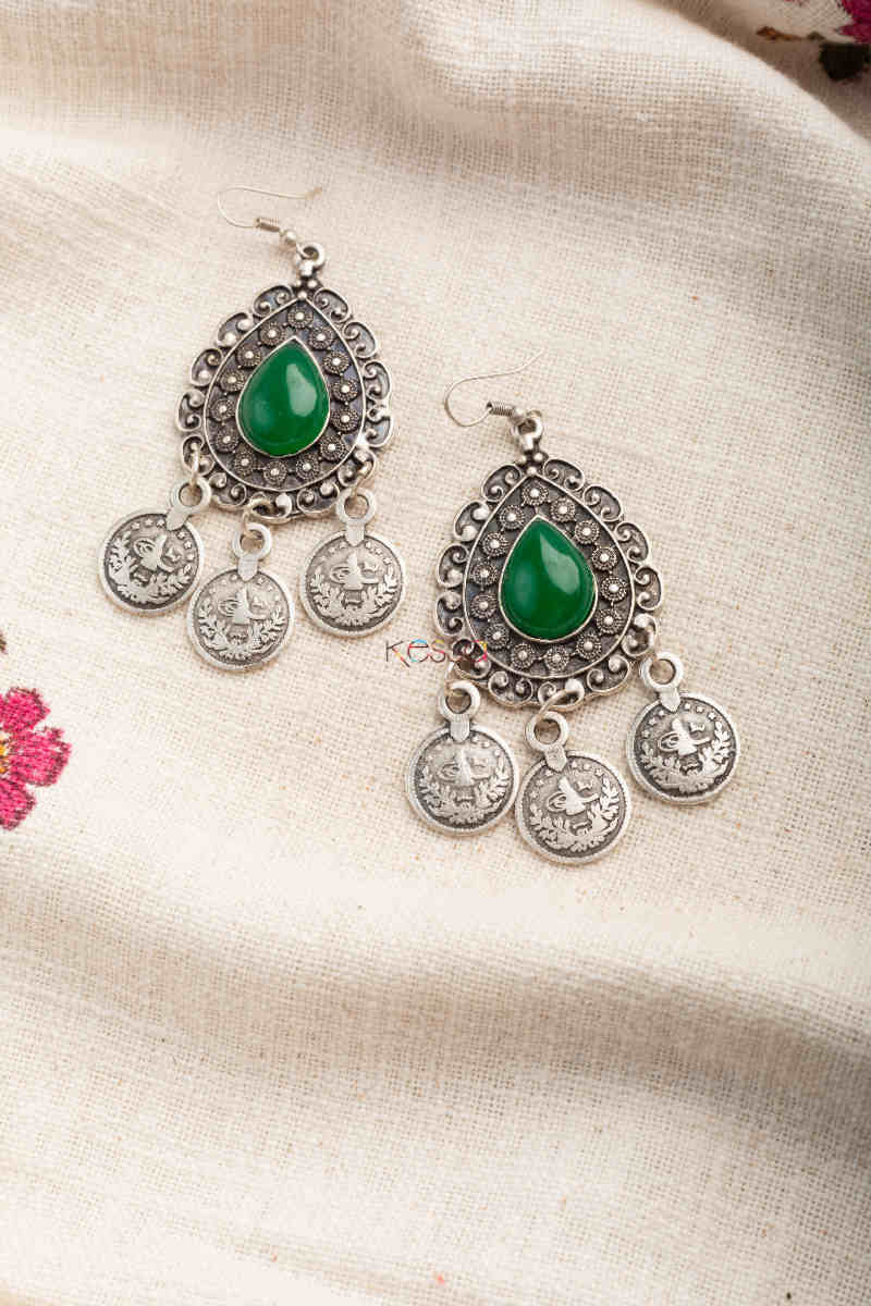 Image for Kusvaa Kpe247 Turkish Stone Coin Earring Green