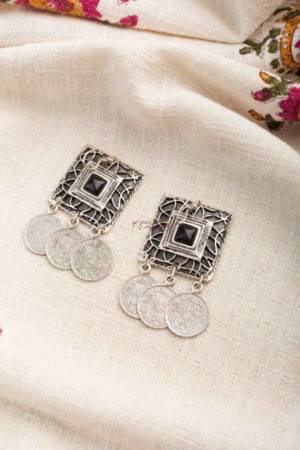 Image for Kusvaa Kpe269 Turkish Stone Rectangle Coin Earring Black