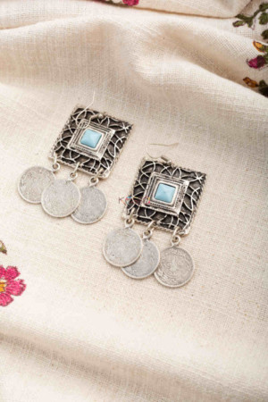 Image for Kusvaa Kpe269 Turkish Stone Rectangle Coin Earring Blue