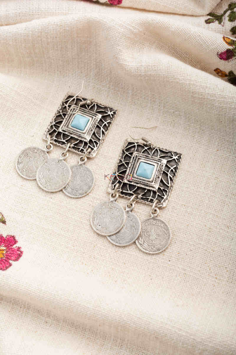 Image for Kusvaa Kpe269 Turkish Stone Rectangle Coin Earring Blue