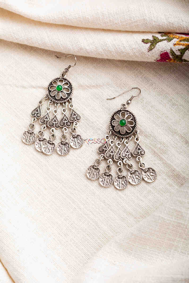 Image for Kusvaa Kpe367 Kazaki Tribal Green Stone Earrings