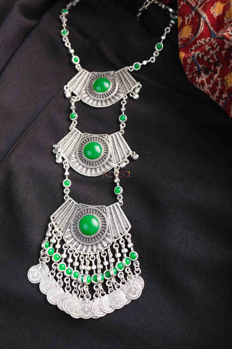 Image for Kusvaa Kpn124 Turkish Multi Stone Coin Necklace Green