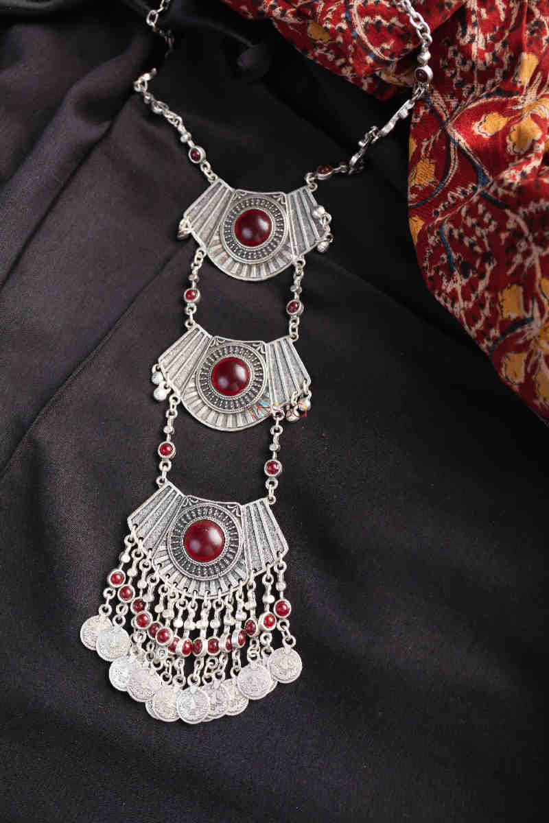 Image for Kusvaa Kpn124 Turkish Multi Stone Coin Necklace Red