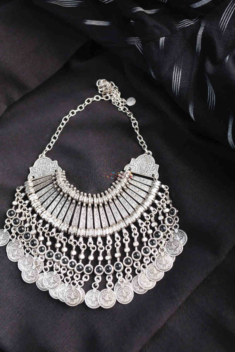 Image for Kusvaa Kpn126 Turkish Multi Stone Coin Chain Necklace Black
