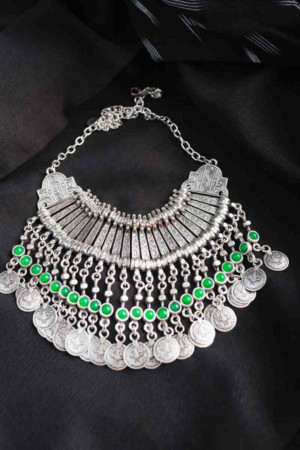 Image for Kusvaa Kpn126 Turkish Multi Stone Coin Chain Necklace Green