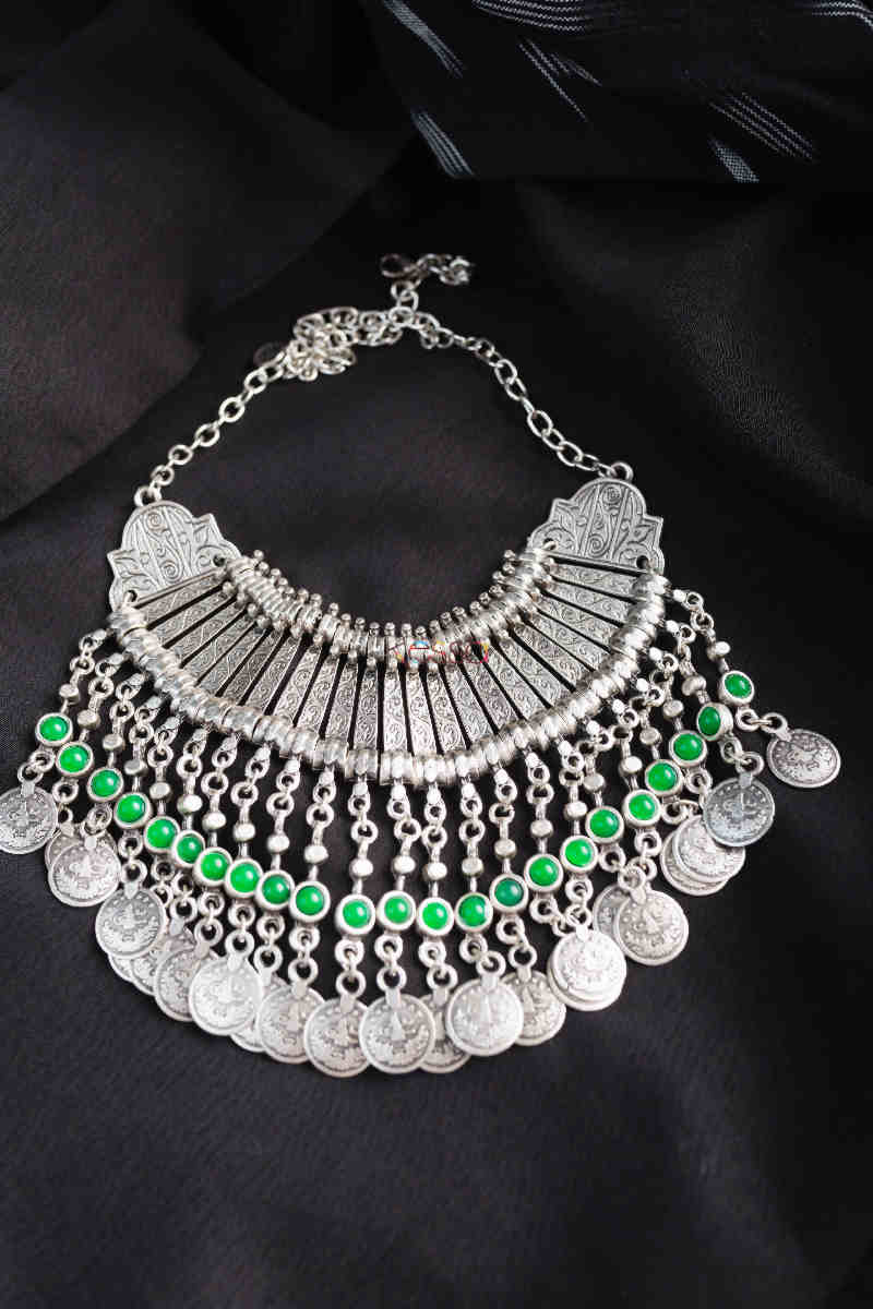 Image for Kusvaa Kpn126 Turkish Multi Stone Coin Chain Necklace Green