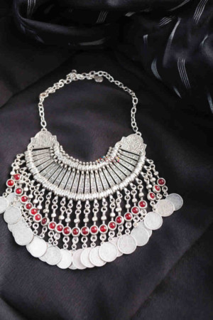 Image for Kusvaa Kpn126 Turkish Multi Stone Coin Chain Necklace Red