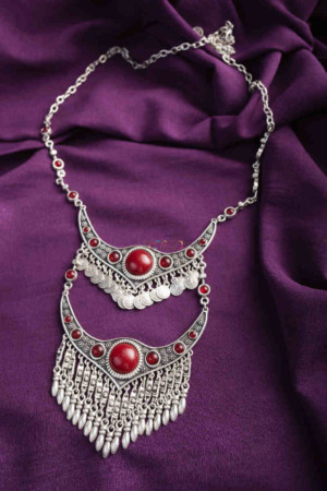 Image for Kusvaa Kpn127 Turkish Multi Stone Drop Necklace Red