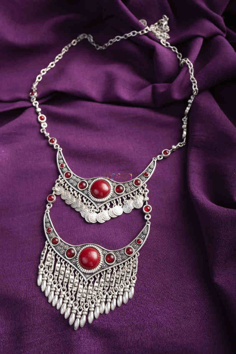 Image for Kusvaa Kpn127 Turkish Multi Stone Drop Necklace Red