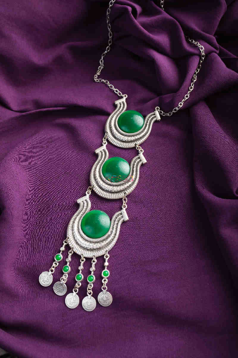 Image for Kusvaa Kpn128 Turkish Multi Color Stone Drop Necklace Green